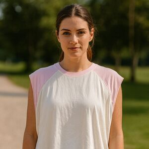 SKIMS Women’s Sleeveless Tee Top XXXL White Pink Raglan Casual Shirt